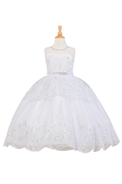 Little Girls White Bow Rhinestone Pearl Bolero Flower Girl Dress 2-6